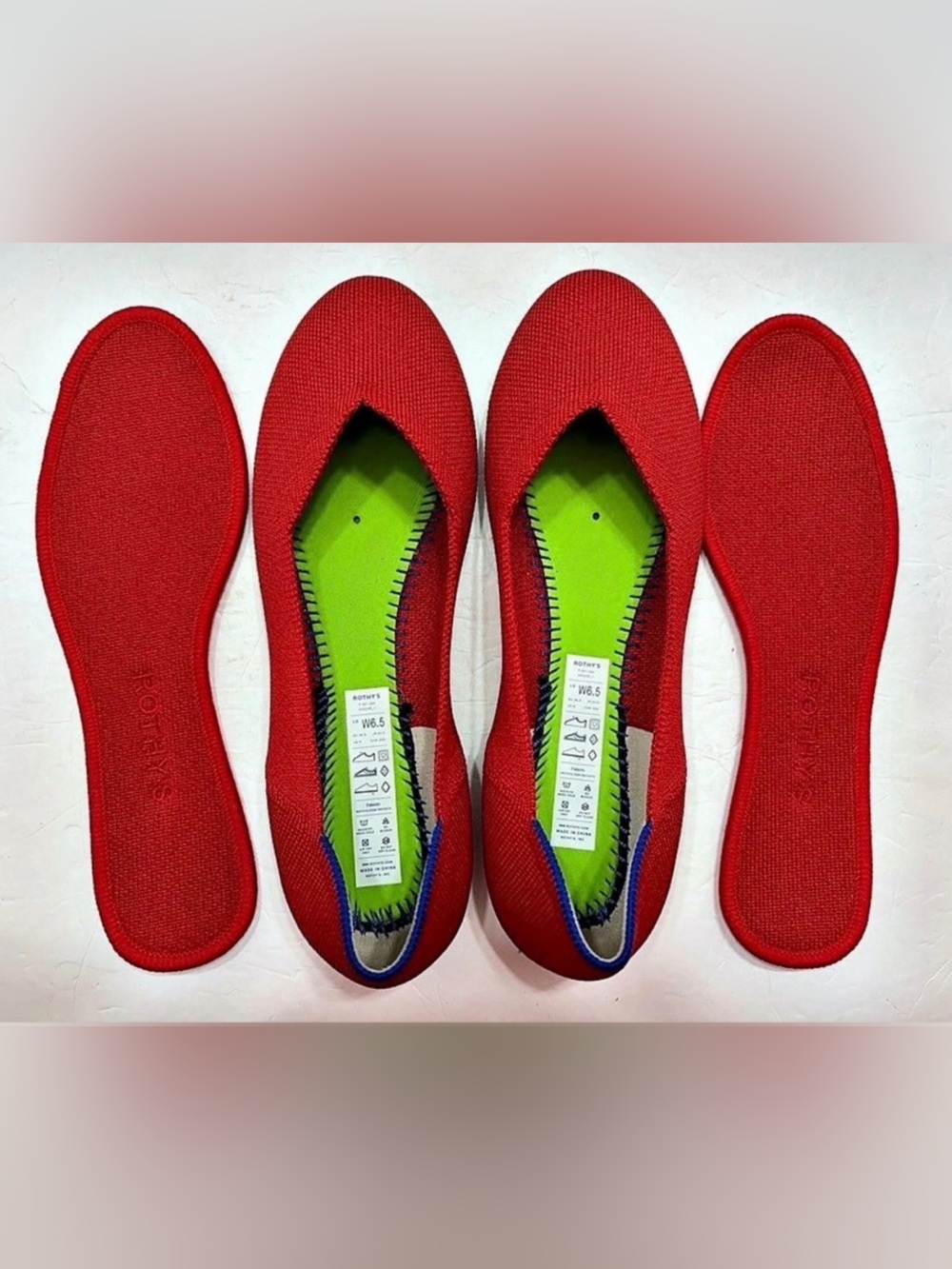Rothy's The Point Red Knit Pointed Toe Flats Size 6.5